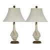 Pair Of 25.5 In. Casual Brown/Weathered White Cast Conch Shell Table Lamps With Designer Shades And Finials 1 Pair Of 25.5 In. Casual Brown/Weathered White Cast Conch Shell Table Lamps With Designer Shades And Finials -Lamp Parts casual brown weathered white fangio lighting table lamps w 6321 2pk 64 1000