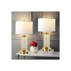 22.5'' Gold Table Lamps With USB Set Of 2, Modern Glass Bedside Lamp With LED Night Light For Bedroom Living Room Office -Lamp Parts champagne glass rottogoon table lamps qmlp191aw2 66 1000
