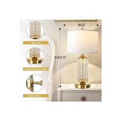 22.5'' Gold Table Lamps With USB Set Of 2, Modern Glass Bedside Lamp With LED Night Light For Bedroom Living Room Office -Lamp Parts champagne glass rottogoon table lamps qmlp191aw2 d4 1000