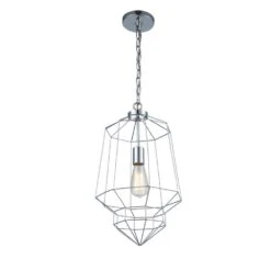 Winfield 1-Light Chrome Caged Pendant Light Fixture With Geometric Metal Shade -Lamp Parts chrome hampton bay pendant lights kh 001s ch 4f 1000