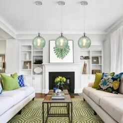 60-Watt 1-Light Chrome And Light Green Simple Pendant Light With Glass Shade -Lamp Parts chrome light green adsensty pendant lights hd3 1 c g d7001 1d 1000