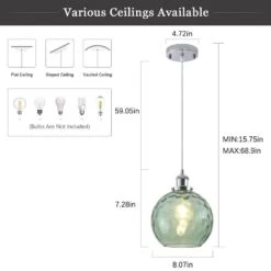 60-Watt 1-Light Chrome And Light Green Simple Pendant Light With Glass Shade -Lamp Parts chrome light green adsensty pendant lights hd3 1 c g d7001 77 1000