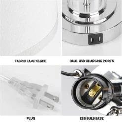 24.4 In. Bedside Table Lamp For Bedroom Nightstand 3-Way Dimmable Touch Lamps With USB Charging Port LED (Bulb Included) -Lamp Parts chrome tozing table lamps tflt2031 01 chbltdl 2306 1f 1000