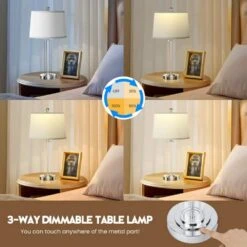 24.4 In. Bedside Table Lamp For Bedroom Nightstand 3-Way Dimmable Touch Lamps With USB Charging Port LED (Bulb Included) -Lamp Parts chrome tozing table lamps tflt2031 01 chbltdl 2306 c3 1000