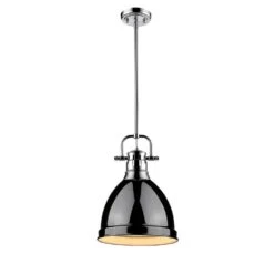 Golden Lighting Duncan 1-Light Chrome 8.8 In. Pendant With Black Shade