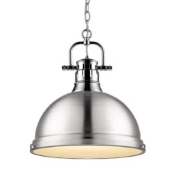 Golden Lighting Duncan 1-Light Pendant With Chain In Chrome With A Pewter Shade