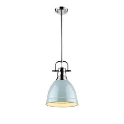 Golden Lighting Duncan 1-Light Chrome 8.8 In. Pendant With Sea Foam Shade
