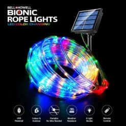 25 Ft. Indoor/Outdoor Color Changing Solar Flexible Integrated LED Bionic Rope Light With Remote Control -Lamp Parts clear bell howell rope lights 1594 4f 1000