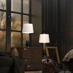 28.75 In. Blue Coastal Tall Dimmable Glass Bedroom Living Room Bedside Desk Nightstand Table Lamps (Set Of 2) -Lamp Parts clear blue maxax table lamps t18 1d 1000