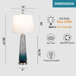 28.75 In. Blue Coastal Tall Dimmable Glass Bedroom Living Room Bedside Desk Nightstand Table Lamps (Set Of 2) -Lamp Parts clear blue maxax table lamps t18 1f 1000