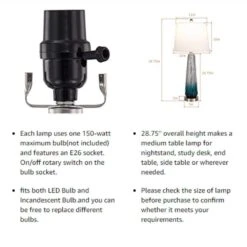 28.75 In. Blue Coastal Tall Dimmable Glass Bedroom Living Room Bedside Desk Nightstand Table Lamps (Set Of 2) -Lamp Parts clear blue maxax table lamps t18 76 1000