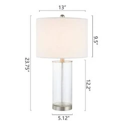 Concord 23.25 In. Nickel Coastal Dimmable Glass Bedroom Living Room Bedside Desk Nightstand Table Lamps Set Of 2 -Lamp Parts clear bubble glass nickel maxax table lamps t27 ni 40 1000