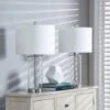 Concord 23.25 In. Nickel Coastal Dimmable Glass Bedroom Living Room Bedside Desk Nightstand Table Lamps Set Of 2 -Lamp Parts clear bubble glass nickel maxax table lamps t27 ni 64 1000