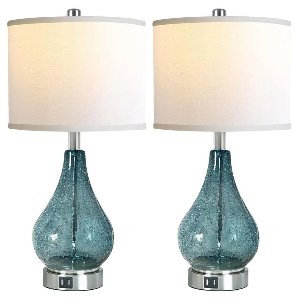 22.5 In. Blue Glass Table Lamp For Living Room Set Of 2 LED Light With Touch Control, 3 Way Dimmable Modern Lamps 3 22.5 In. Blue Glass Table Lamp For Living Room Set Of 2 LED Light With Touch Control, 3 Way Dimmable Modern Lamps