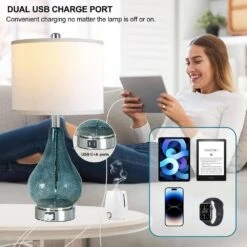 22.5 In. Blue Glass Table Lamp For Living Room Set Of 2 LED Light With Touch Control, 3 Way Dimmable Modern Lamps 11 22.5 In. Blue Glass Table Lamp For Living Room Set Of 2 LED Light With Touch Control, 3 Way Dimmable Modern Lamps -Lamp Parts clear crackle glass rottogoon table lamps qmlp219ag2 d4 1000