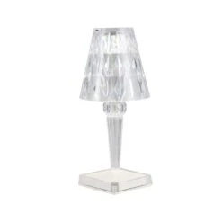 10.25 In. Ambient Elegant Acrylic Crystal-cut Rechargeable Table Lamps With Crystal Cut Shades
