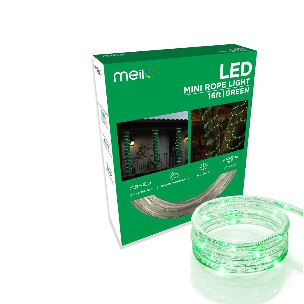 16 Ft. Green All Occasion Indoor Outdoor LED 1/4 In. Mini Rope Light 360 Degree Directional Shine Decoration 3 16 Ft. Green All Occasion Indoor Outdoor LED 1/4 In. Mini Rope Light 360 Degree Directional Shine Decoration