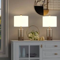 Concord 24 In. Clear Vintage Dimmable Glass Bedroom Living Room Bedside Desk Table Lamps Usb Port Set Of 2 -Lamp Parts clear glass and gray resin maxax table lamps t186 wd 1d 1000