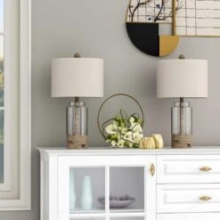 Concord 24 In. Clear Vintage Dimmable Glass Bedroom Living Room Bedside Desk Table Lamps Usb Port Set Of 2 -Lamp Parts clear glass and gray resin maxax table lamps t186 wd 66 1000