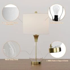26 In. Clear Modern Dimmable Glass Bedroom Living Room Bedside Desk Nightstand Table Lamps USB Port -Lamp Parts clear maxax table lamps t251 wh s 66 1000