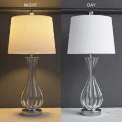 25.5 In. Clear Modern Glass Bedroom Living Room Bedside Desk Nightstand Table Lamps (Set Of 2) -Lamp Parts clear maxax table lamps t78 wh 4f 1000