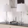25.5 In. Clear Modern Glass Bedroom Living Room Bedside Desk Nightstand Table Lamps (Set Of 2)