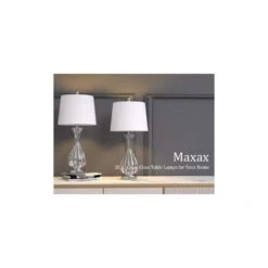 25.5 In. Clear Modern Glass Bedroom Living Room Bedside Desk Nightstand Table Lamps (Set Of 2) -Lamp Parts clear maxax table lamps t78 wh fa 1000