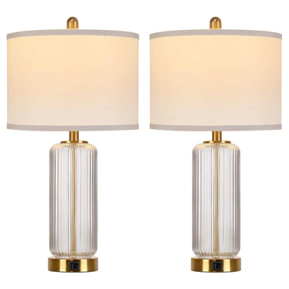 26'' Modern Clear Glass Table Lamps Set Of 2,3-Way Dimmable Bedside Lamps With USB A+C Ports& Touch Control For Bedroom 3 26'' Modern Clear Glass Table Lamps Set Of 2,3-Way Dimmable Bedside Lamps With USB A+C Ports& Touch Control For Bedroom