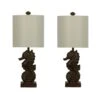 Pair Of 22 In. Coastal Brown Cast Seahorse Table Lamps With Designer Shades And Finials -Lamp Parts coastal brown fangio lighting table lamps w 6320 2pk 64 1000