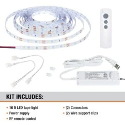 16 Ft. White Indoor LED Tape Light W/remote (Plug-in Or Direct Wire) 12 16 Ft. White Indoor LED Tape Light W/remote (Plug-in Or Direct Wire) -Lamp Parts commercial electric led strip lights 142130 c3 1000