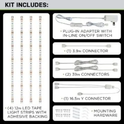 12 In. LED Linkable White Flexible Tape Under Cabinet Light Kit (4-Strip Pack) -Lamp Parts commercial electric led strip lights 421100 1f 1000