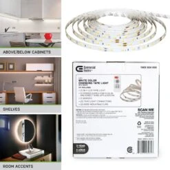 16 Ft. LED Tunable White Tape Light Kit- Under Cabinet Light -Lamp Parts commercial electric led strip lights 421510 44 1000