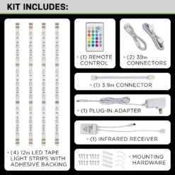 12 In. LED Linkable RGBW Flexible Under Cabinet Light Kit (4-Strip Pack) -Lamp Parts commercial electric led strip lights 423100 1f 1000
