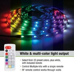 24 Ft White & Multicolor (RGB+W) Indoor/Outdoor LED Tape Light W/Remote 12 24 Ft White & Multicolor (RGB+W) Indoor/Outdoor LED Tape Light W/Remote -Lamp Parts commercial electric led strip lights 644340 c3 1000
