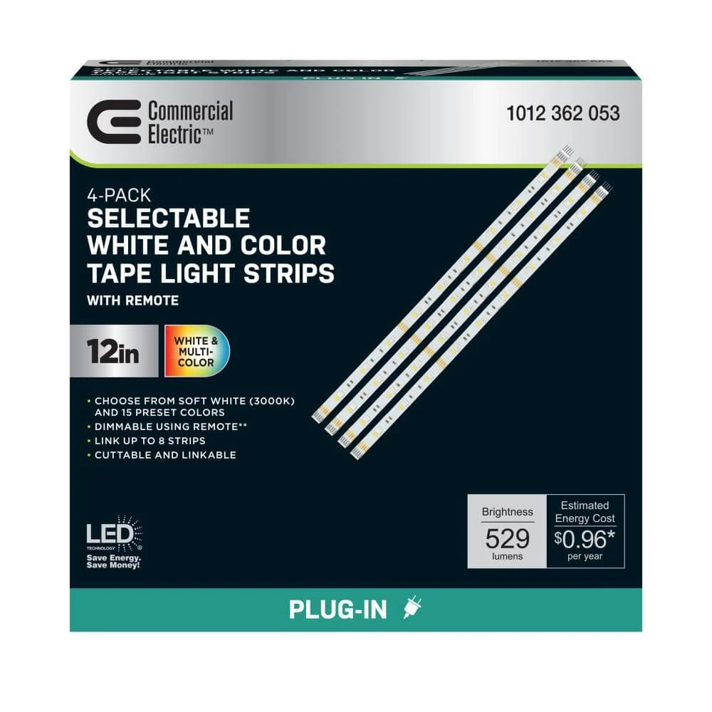 4 Ft. Plug-In Cuttable/Linkable Integrated LED RGBW Indoor Under Cabinet Tape Strip Light Kit W/Remote (4-Strip Pack) 5 4 Ft. Plug-In Cuttable/Linkable Integrated LED RGBW Indoor Under Cabinet Tape Strip Light Kit W/Remote (4-Strip Pack) - Image 3