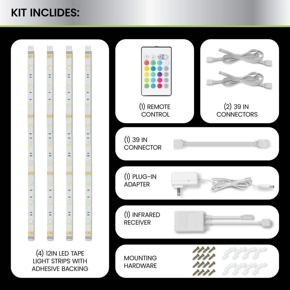 4 Ft. Plug-In Cuttable/Linkable Integrated LED RGBW Indoor Under Cabinet Tape Strip Light Kit W/Remote (4-Strip Pack) 8 4 Ft. Plug-In Cuttable/Linkable Integrated LED RGBW Indoor Under Cabinet Tape Strip Light Kit W/Remote (4-Strip Pack) - Image 6