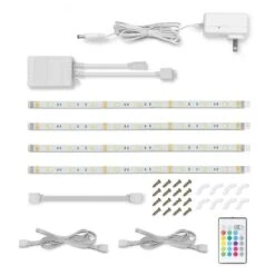 4 Ft. Plug-In Cuttable/Linkable Integrated LED RGBW Indoor Under Cabinet Tape Strip Light Kit W/Remote (4-Strip Pack) 17 4 Ft. Plug-In Cuttable/Linkable Integrated LED RGBW Indoor Under Cabinet Tape Strip Light Kit W/Remote (4-Strip Pack) -Lamp Parts commercial electric led strip lights tape12rgb3khd 4 77 1000