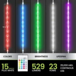 4 Ft. Plug-In Cuttable/Linkable Integrated LED RGBW Indoor Under Cabinet Tape Strip Light Kit W/Remote (4-Strip Pack) 14 4 Ft. Plug-In Cuttable/Linkable Integrated LED RGBW Indoor Under Cabinet Tape Strip Light Kit W/Remote (4-Strip Pack) -Lamp Parts commercial electric led strip lights tape12rgb3khd 4 a0 1000