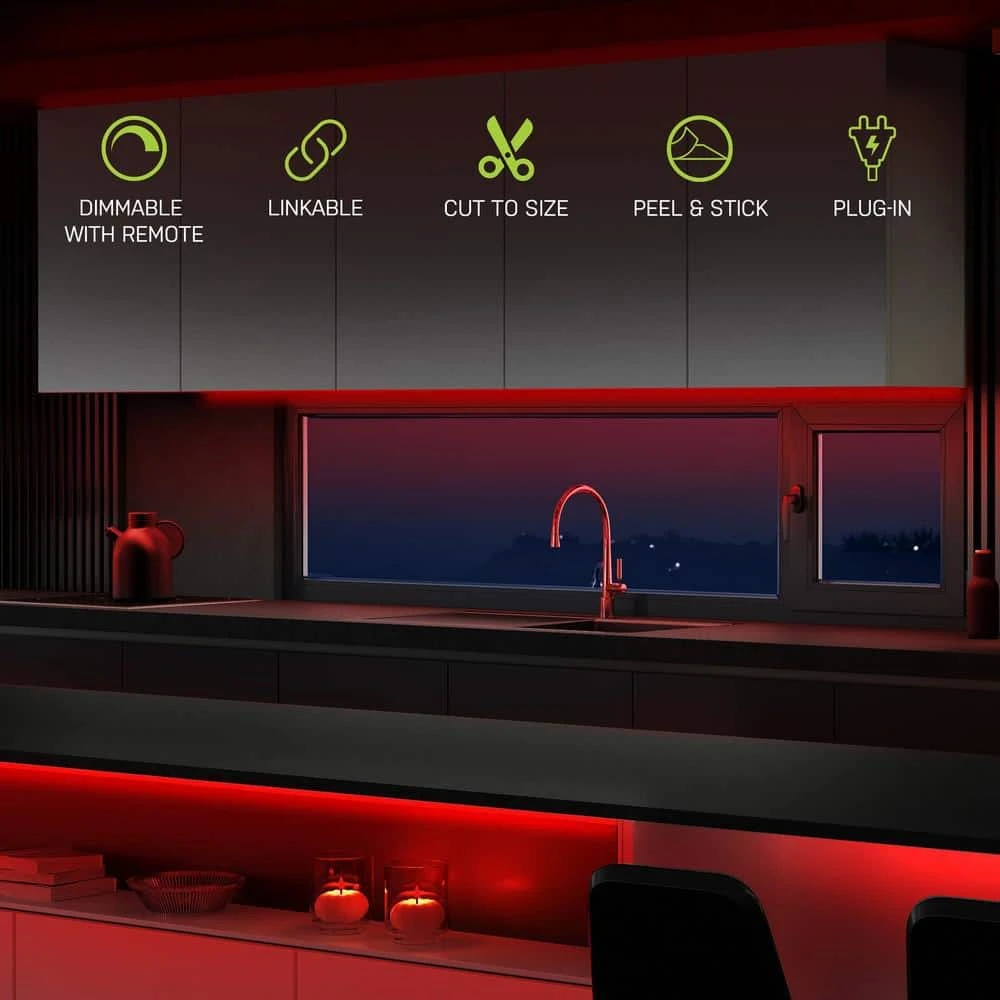 4 Ft. Plug-In Cuttable/Linkable Integrated LED RGBW Indoor Under Cabinet Tape Strip Light Kit W/Remote (4-Strip Pack) 4 4 Ft. Plug-In Cuttable/Linkable Integrated LED RGBW Indoor Under Cabinet Tape Strip Light Kit W/Remote (4-Strip Pack) - Image 2