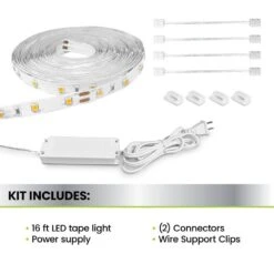 16 Ft. Plug-In/Hardwire Cuttable/Linkable Dimmable Integrated LED 3000K Indoor Under Cabinet Tape Strip Light -Lamp Parts commercial electric led strip lights tape192 3k hd 66 1000