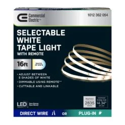 16 Ft. Plug-In/Hardwire Cuttable/Linkable Integrated LED Tunable White Indoor Under Cabinet Tape Strip Light W/Remote -Lamp Parts commercial electric led strip lights tape192 cct hd 40 1000