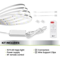 16 Ft. Plug-In/Hardwire Cuttable/Linkable Integrated LED Tunable White Indoor Under Cabinet Tape Strip Light W/Remote -Lamp Parts commercial electric led strip lights tape192 cct hd 77 1000