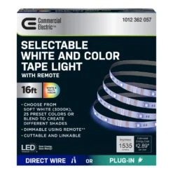 16 Ft. Plug-In/Hardwire Cuttable/Linkable Integrated LED RGB/White Indoor Under Cabinet Tape Strip Light W/Remote -Lamp Parts commercial electric led strip lights tape192rgb3k hd 40 1000