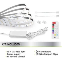 16 Ft. Plug-In/Hardwire Cuttable/Linkable Integrated LED RGB/White Indoor Under Cabinet Tape Strip Light W/Remote -Lamp Parts commercial electric led strip lights tape192rgb3k hd 77 1000