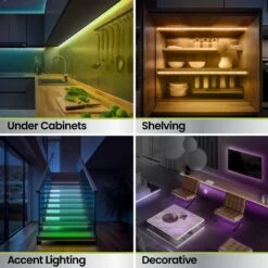 16 Ft. Plug-In/Hardwire Cuttable/Linkable Integrated LED RGB/White Indoor Under Cabinet Tape Strip Light W/Remote -Lamp Parts commercial electric led strip lights tape192rgb3k hd c3 1000