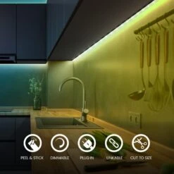 16 Ft. Plug-In/Hardwire Cuttable/Linkable Integrated LED RGB/White Indoor Under Cabinet Tape Strip Light W/Remote -Lamp Parts commercial electric led strip lights tape192rgb3k hd e1 1000