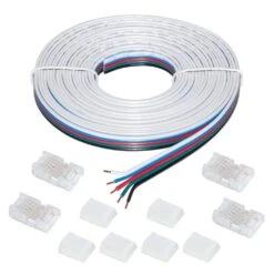 13 Ft. Connector Cord LED Strip Light Accessory Pack (RGB+W) (4 Wire-to-Tape Connectors, 6 Wire Mounting Clips)
