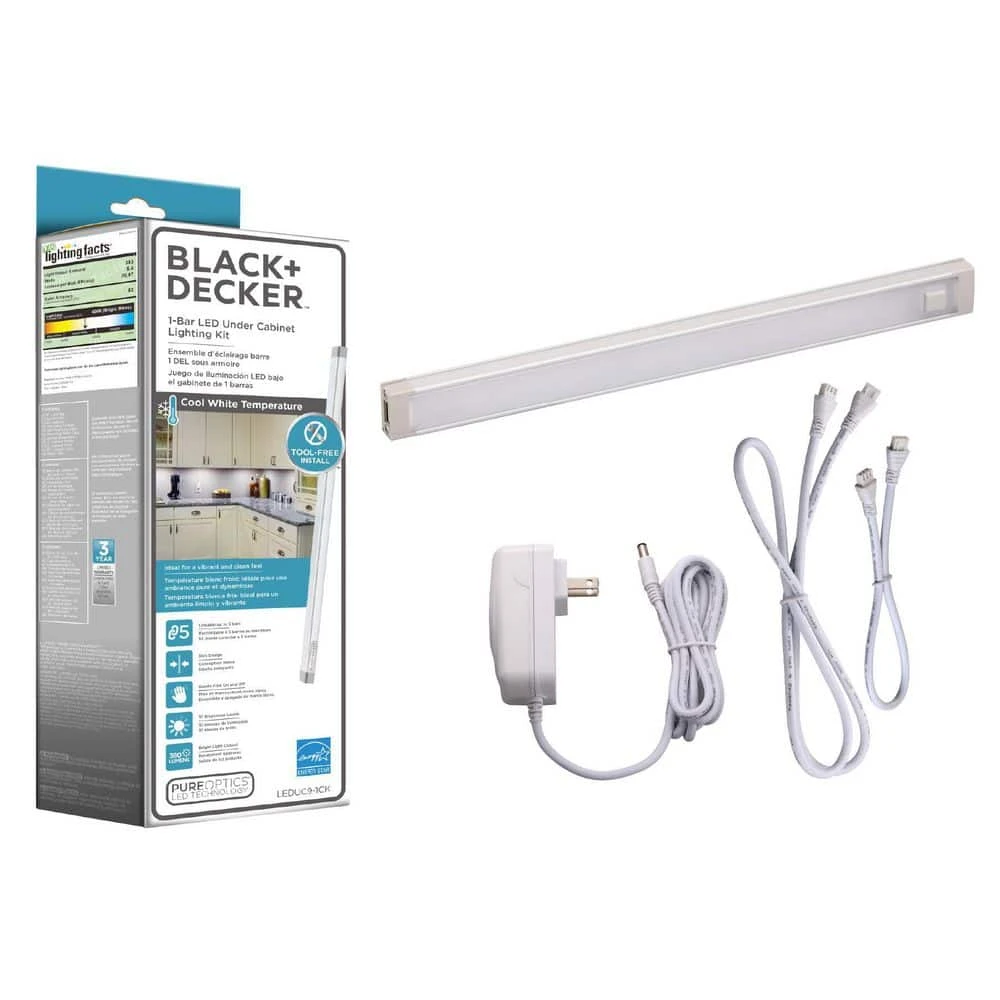 Black & Decker 9 In. LED Cool White 4000K, Dimmable, 1-Bar Under Cabinet Lights Kit With Hands-Free On/Off (Tool-Free Plug-in Install) 3 Black & Decker 9 In. LED Cool White 4000K, Dimmable, 1-Bar Under Cabinet Lights Kit With Hands-Free On/Off (Tool-Free Plug-in Install)