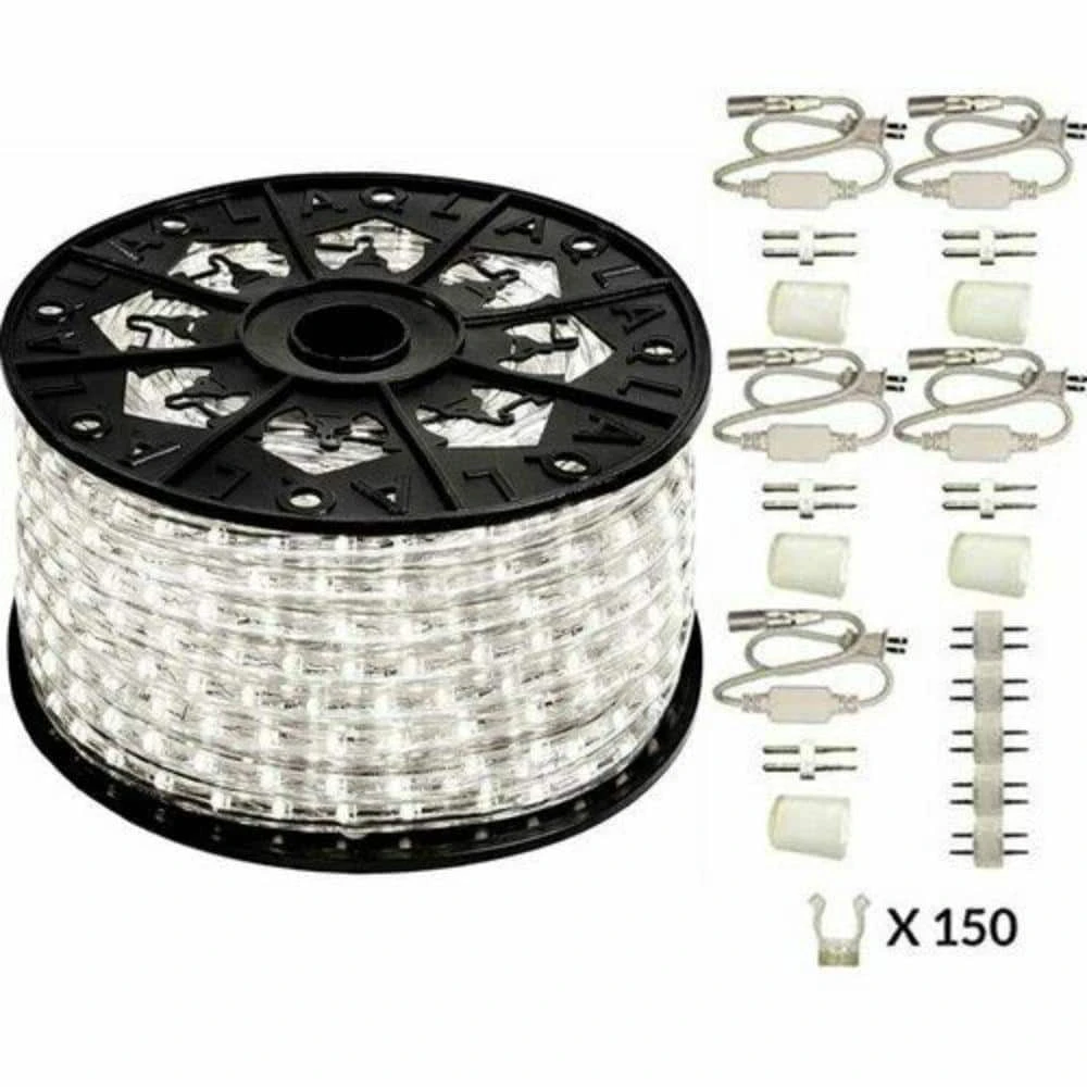 Outdoor/Indoor 150 Ft. Plug-in Cool White Rope Light - Deluxe 3 Outdoor/Indoor 150 Ft. Plug-in Cool White Rope Light - Deluxe