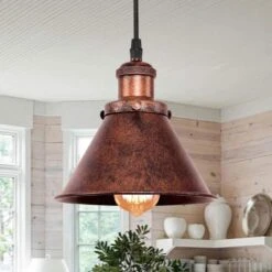 BARN 1-Light Copper Hanging Barn Pendant Light With Cone Metal Shade And 78" Adjustable Cord (1-Pack)